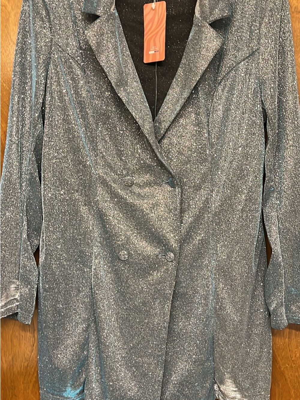 Metallic Silver Double-Breasted Women's Blazer dress